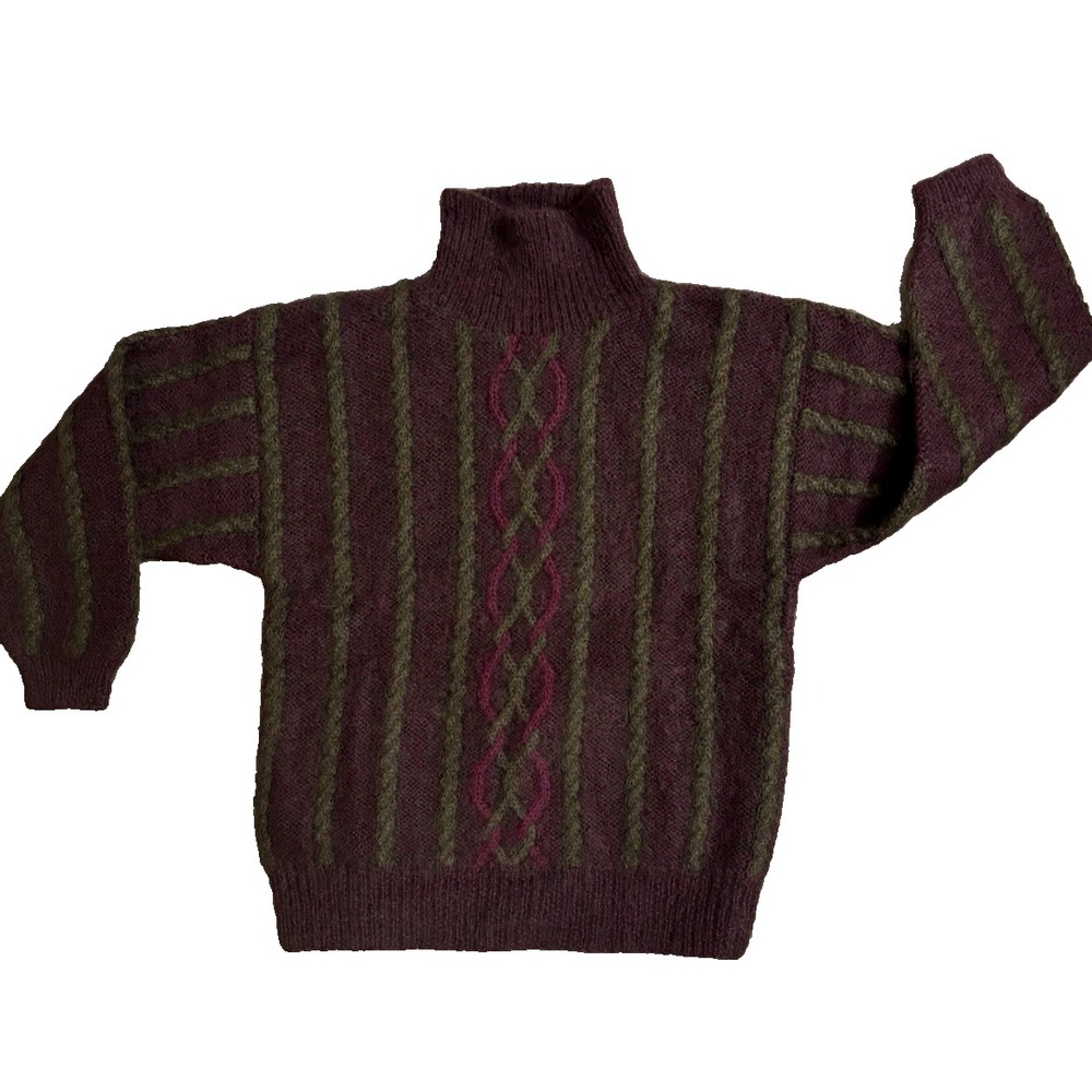Linda Allard Ellen Tracy Mohair Blend Cable‎ Knit Mock Sweater Purple Green M